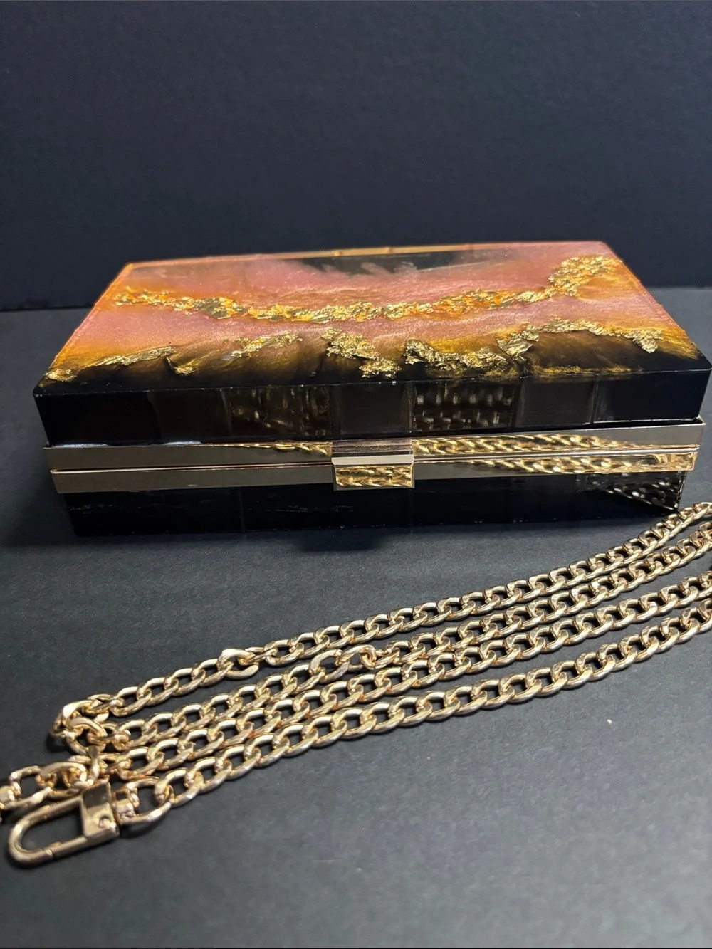 Gold Accent Ombre Resin Clutch - Pink and Gold